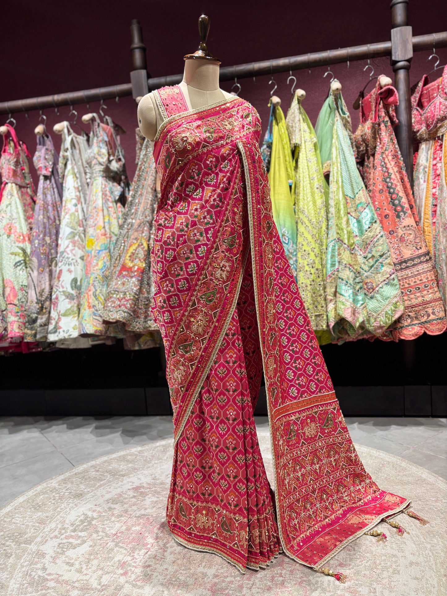 Royal Rani Patola Silk Saree with Zari & Ethnic Motifs
