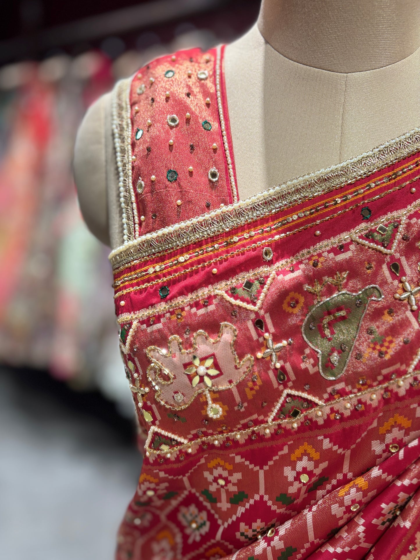 Royal Red Patola Silk Saree with Zari & Ethnic Motifs