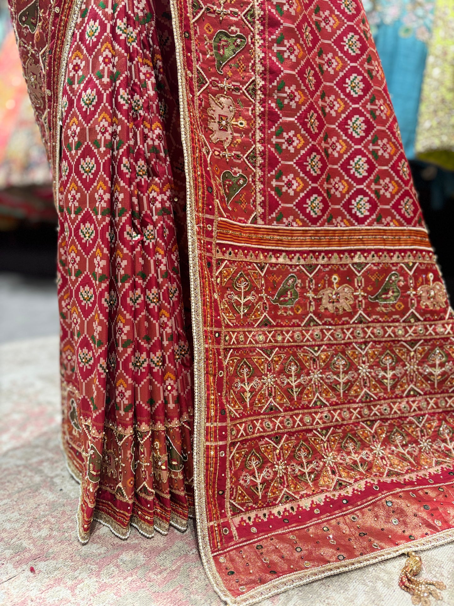 Royal Red Patola Silk Saree with Zari & Ethnic Motifs