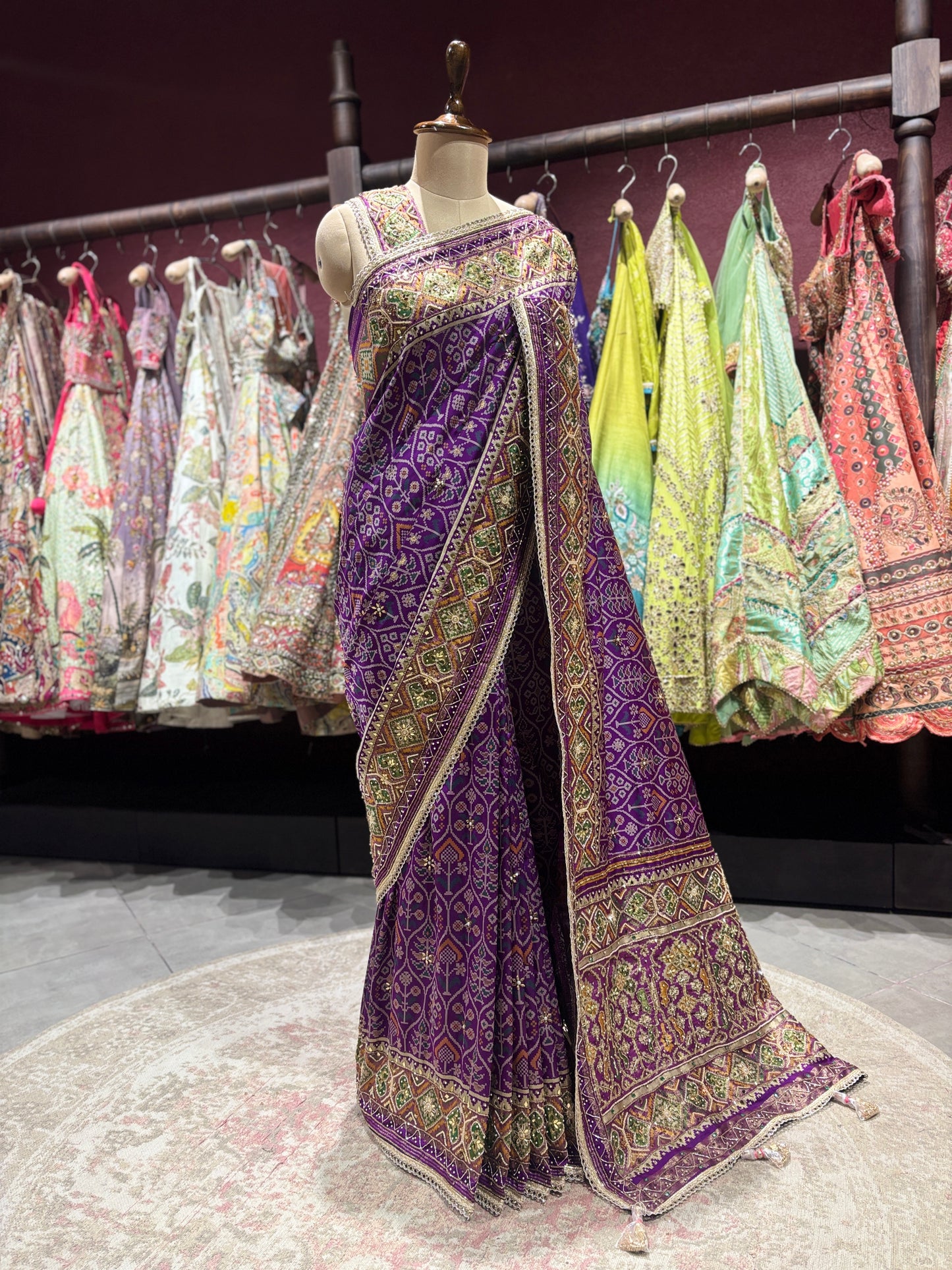 Royal Purple Handcrafted Embroidered Designer Silk Saree