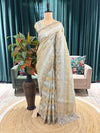 Beige Striped Saree with Embroidered Border