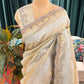 Beige Striped Saree with Embroidered Border