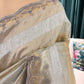 Beige Striped Saree with Embroidered Border
