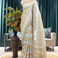 Beige Striped Saree with Embroidered Border