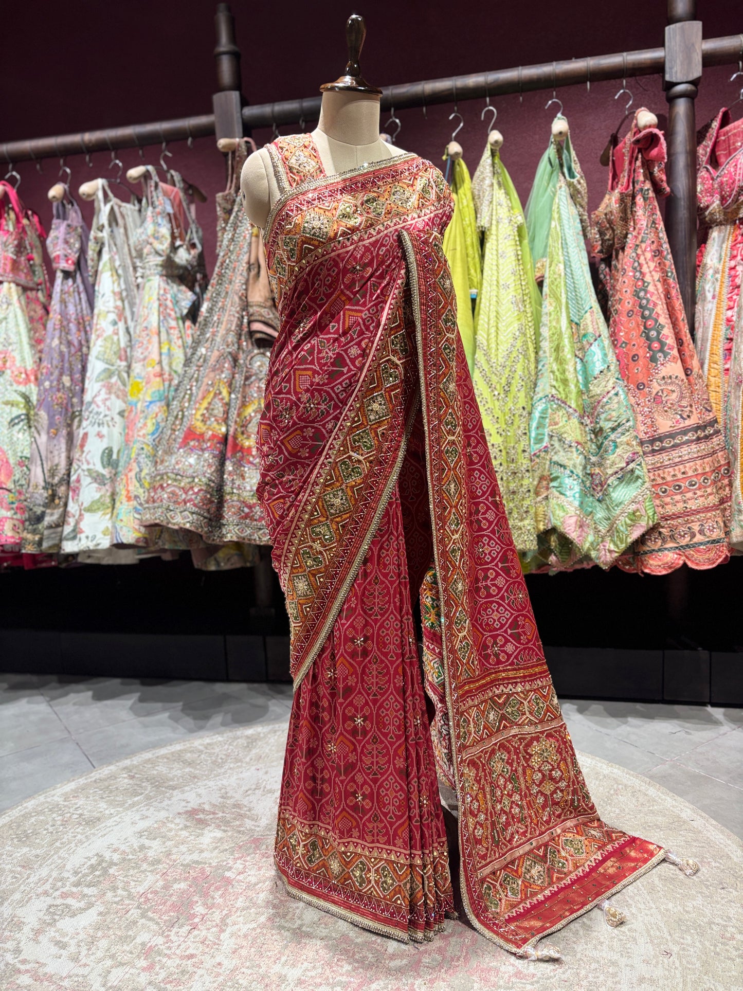 Royal Red Handcrafted Embroidered Designer Silk Saree