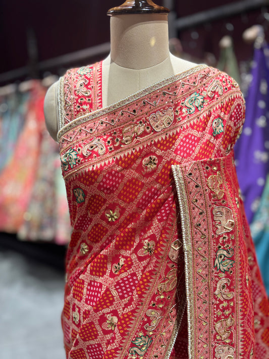 Red Banarasi Silk Zari Woven Wedding Festive Saree