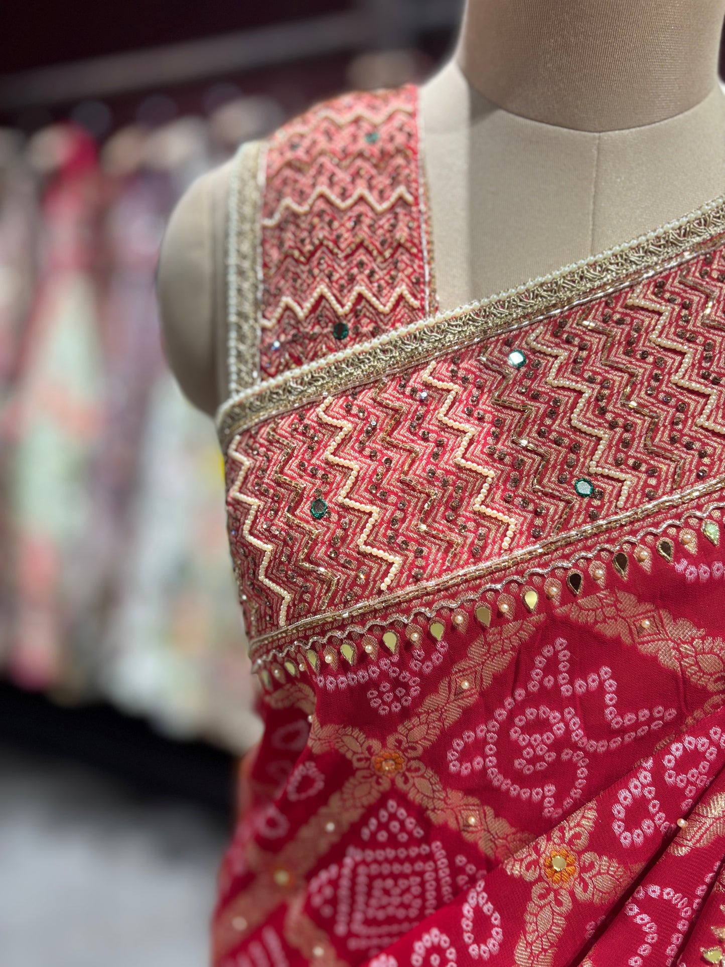 Red Bandhani Zari Border Festive Designer Saree for Women