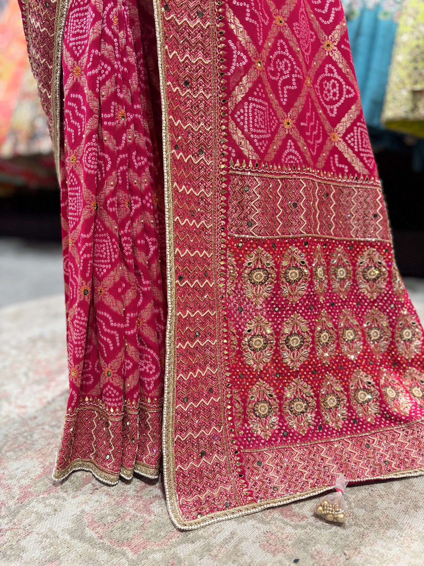 Rani Bandhani Zari Border Festive Designer Saree for Women