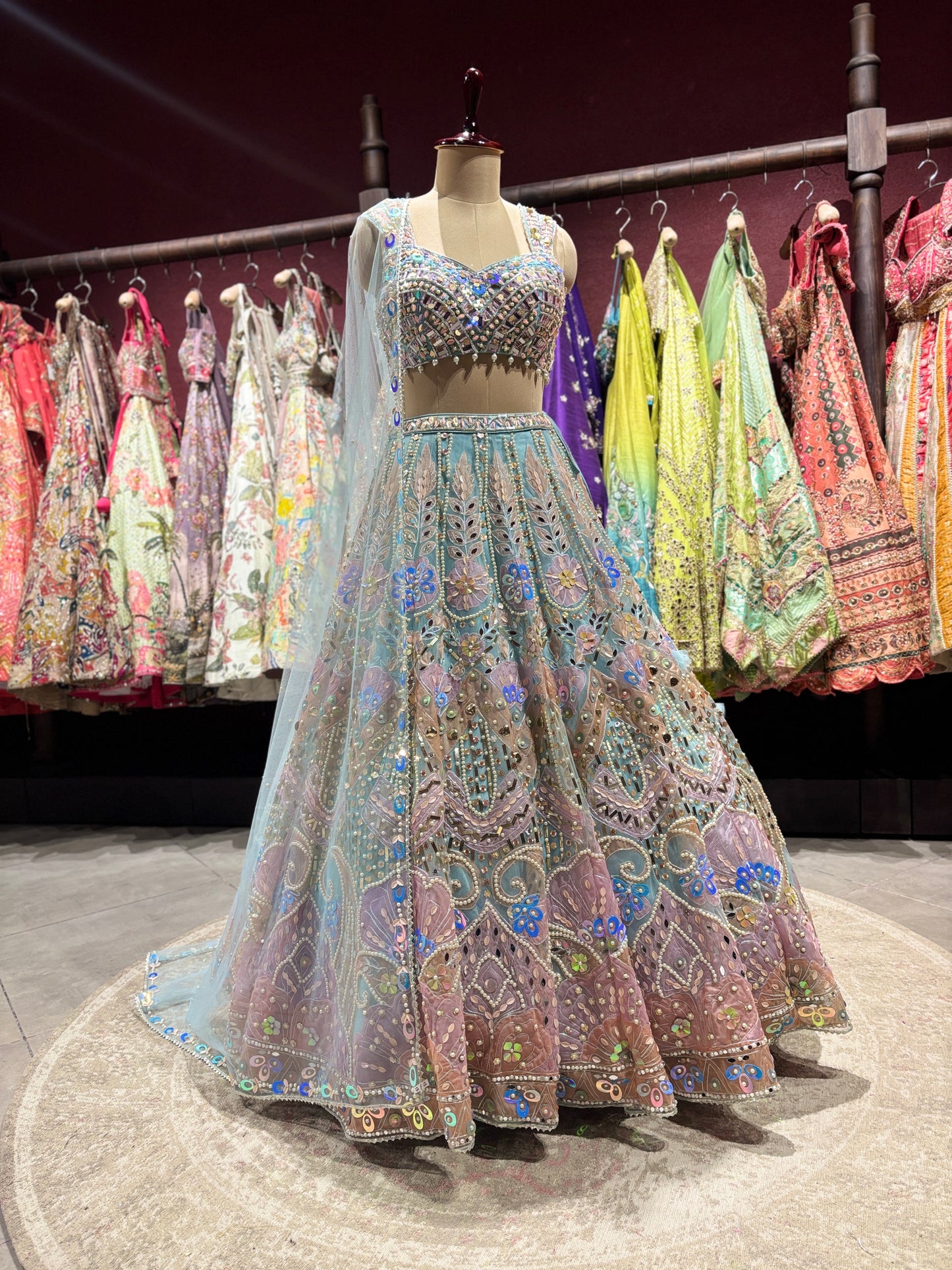 Multicolour Embroidered Grand Lehenga With Designer Blouse