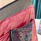 Pink Grey Floral Printed Cotton Saree with Classic Border
