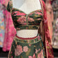 Emerald Green Floral Lehenga with Wine Printed Dupatta