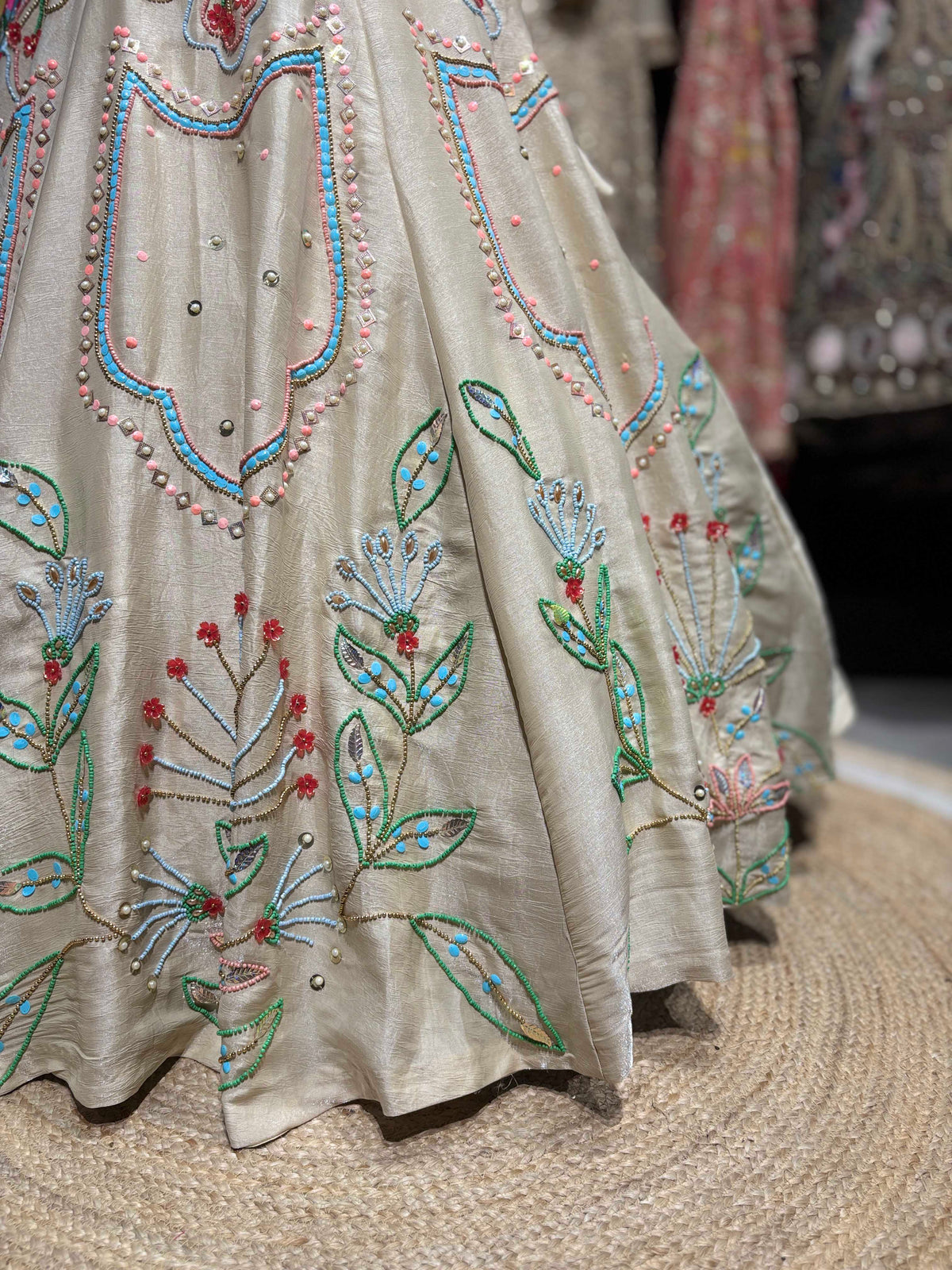 Ivory Multicolor Botanical Embroidered Lehenga Designer Blouse