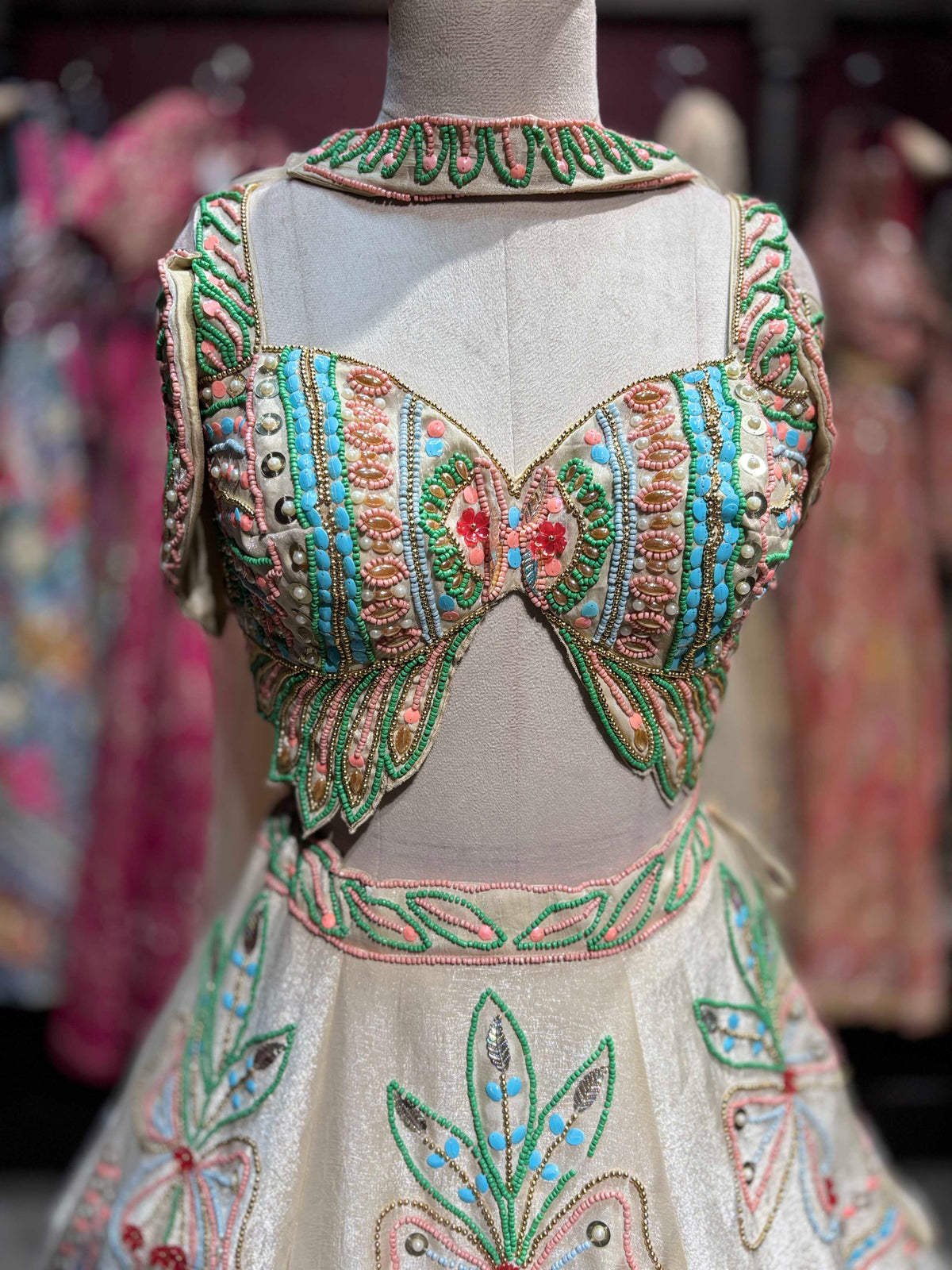 Ivory Multicolor Botanical Embroidered Lehenga Designer Blouse