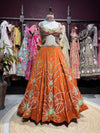 Rust Orange Multicolor Embroidered Designer Lehenga