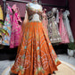 Rust Orange Multicolor Embroidered Designer Lehenga