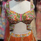 Rust Orange Multicolor Embroidered Designer Lehenga