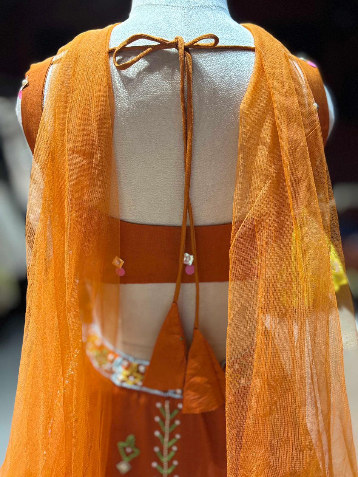 Rust Orange Multicolor Embroidered Designer Lehenga