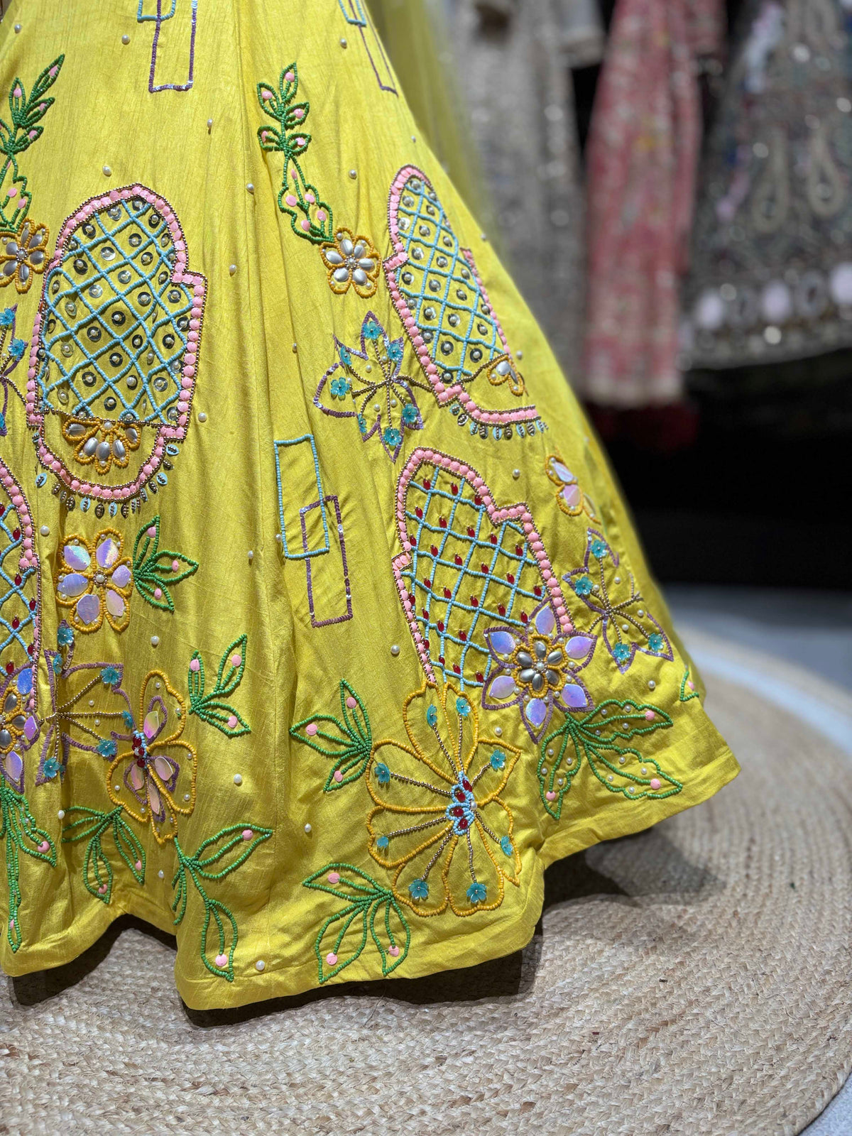 Sunshine Yellow Multicolor Floral Embroidered Lehenga