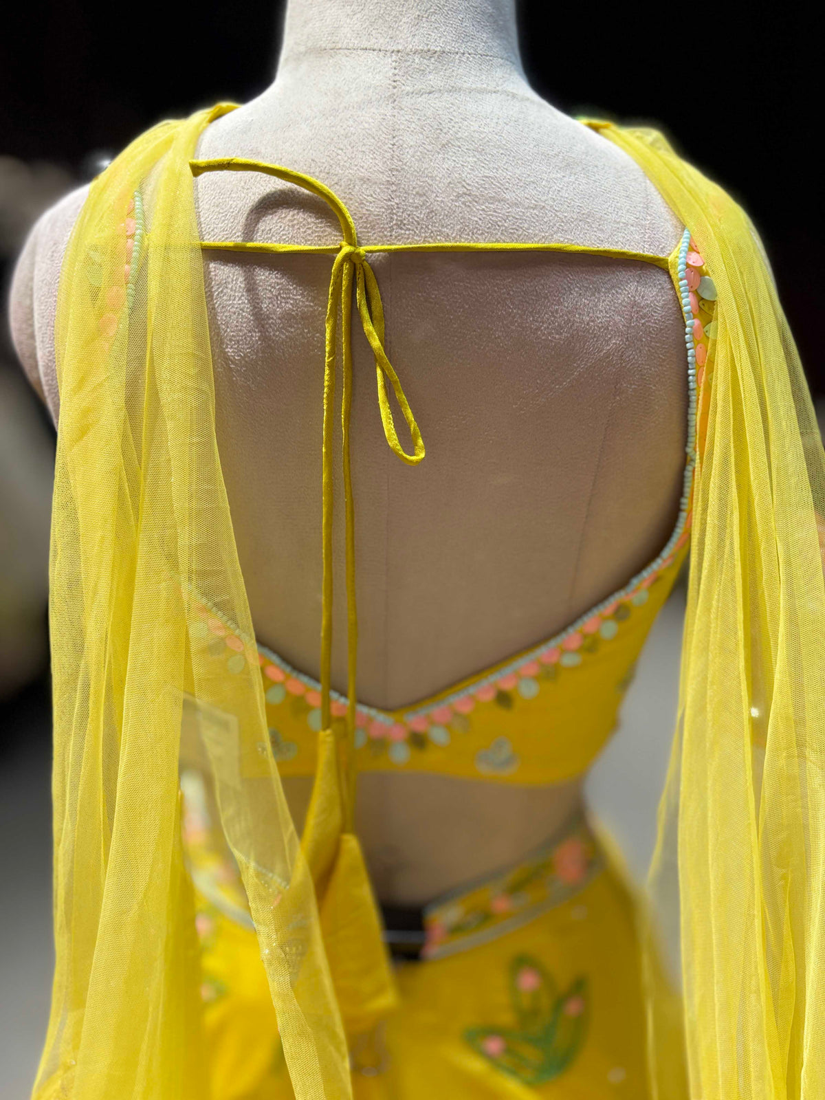 Sunshine Yellow Multicolor Floral Embroidered Lehenga