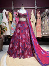 Wine Pink Floral Printed & Embellished Lehenga Set