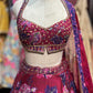 Wine Pink Floral Printed & Embellished Lehenga Set