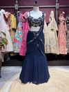 Navy Blue Sequin Draped Lehenga Set With Designer Blouse