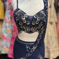 Navy Blue Sequin Draped Lehenga Set With Designer Blouse