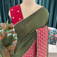 Olive Green Saree with Red Printed Border Design