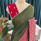 Olive Green Saree with Red Printed Border Design