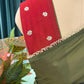 Olive Green Saree with Red Printed Border Design