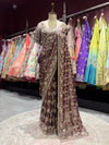 Brown Heavy Zari Embroidered Designer Saree Blouse