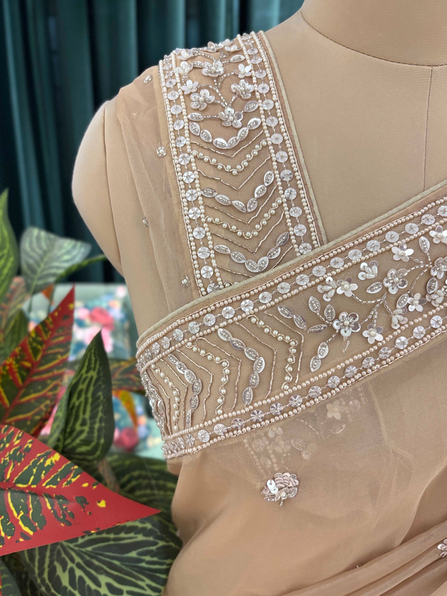 Champagne Beige Embroidered Saree with Delicate Work