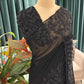 Black Floral Embroidered Georgette Saree Elegant Partywear Style