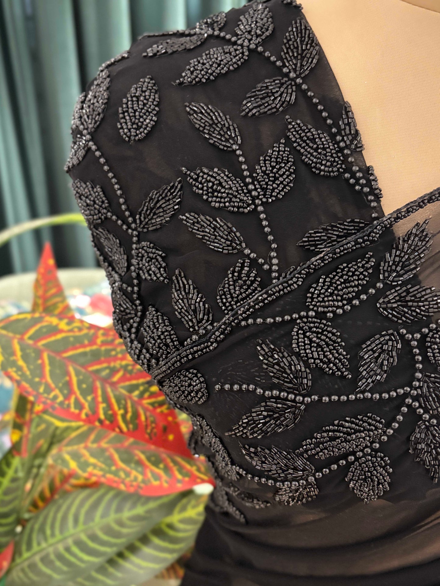 Black Floral Embroidered Georgette Saree Elegant Partywear Style