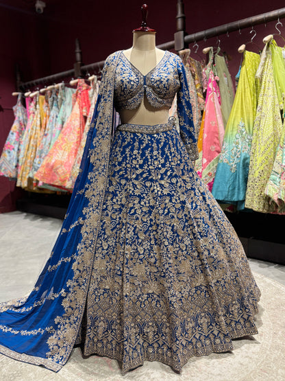 Royal Blue Zari Embroidered Designer Lehenga