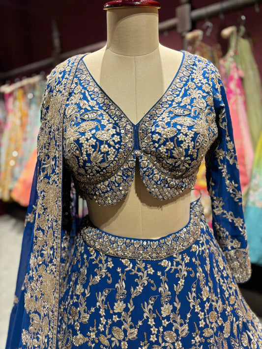 Royal Blue Zari Embroidered Designer Lehenga