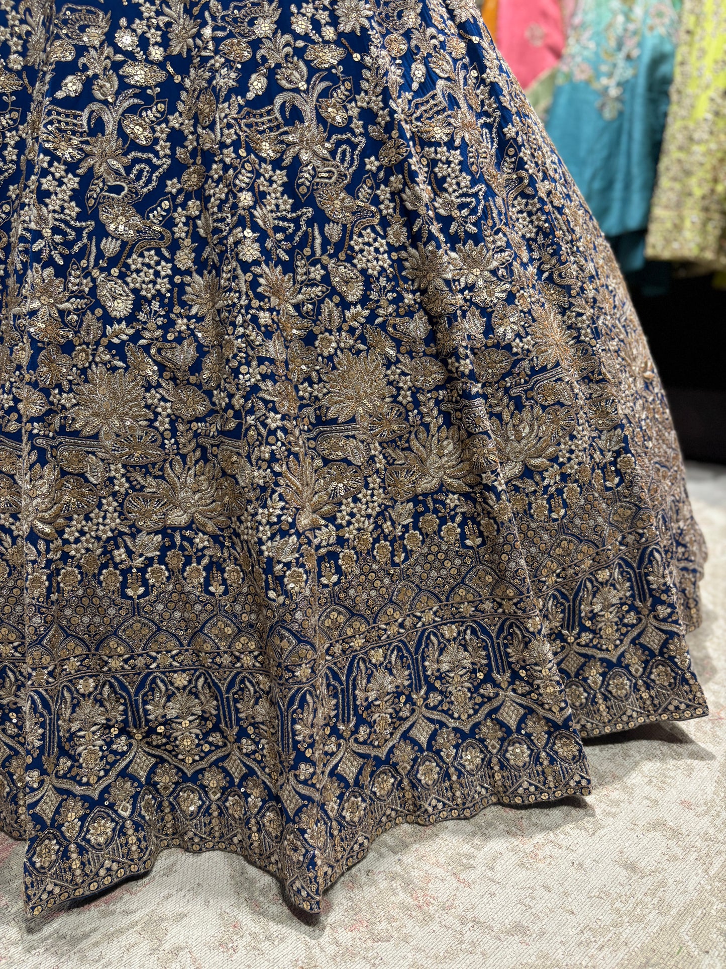 Royal Blue Zari Embroidered Designer Lehenga