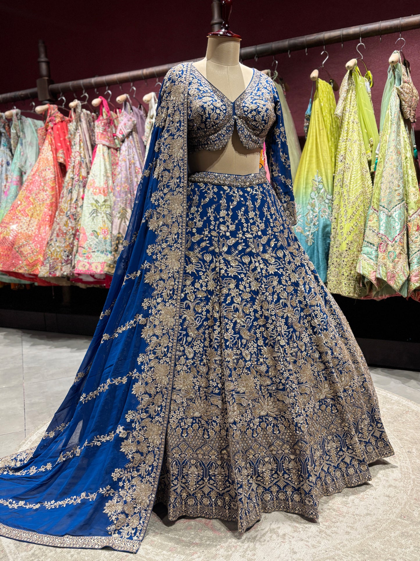 Royal Blue Zari Embroidered Designer Lehenga