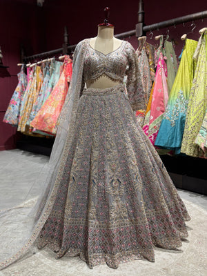 Lavender Zari Embroidered Designer Lehenga Set