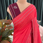 Saree with Floral Embroidery and Stone Border