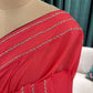 Saree with Floral Embroidery and Stone Border