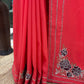 Saree with Floral Embroidery and Stone Border
