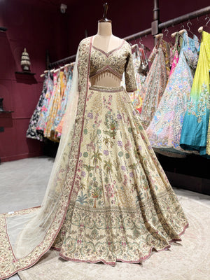 Ivory Multi-Color Embroidered Lehenga Choli with Dupatta