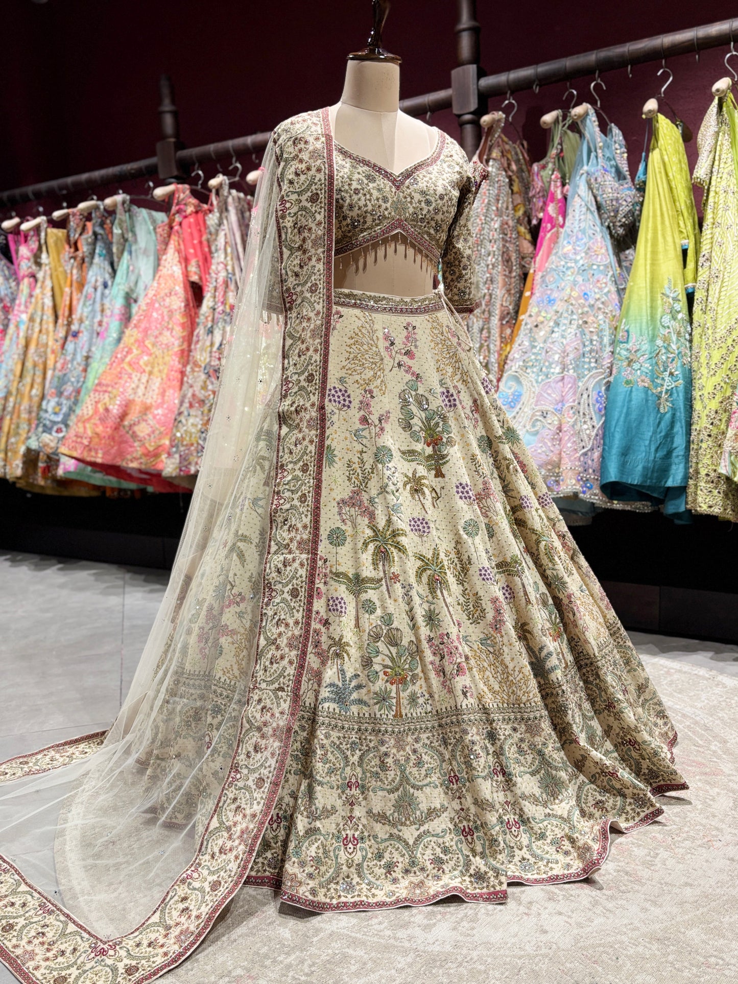 Ivory Multi-Color Embroidered Lehenga Choli with Dupatta
