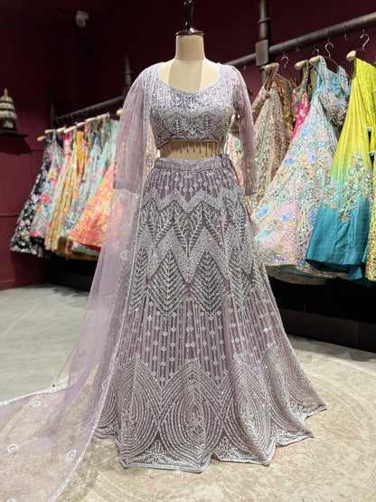 Lavender Silver Embroidered Party Wear Lehenga Choli with Dupatta