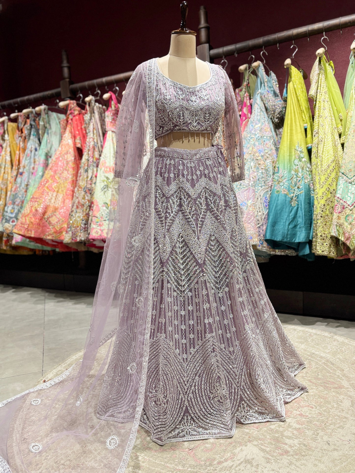 Lavender Silver Embroidered Party Wear Lehenga Choli with Dupatta
