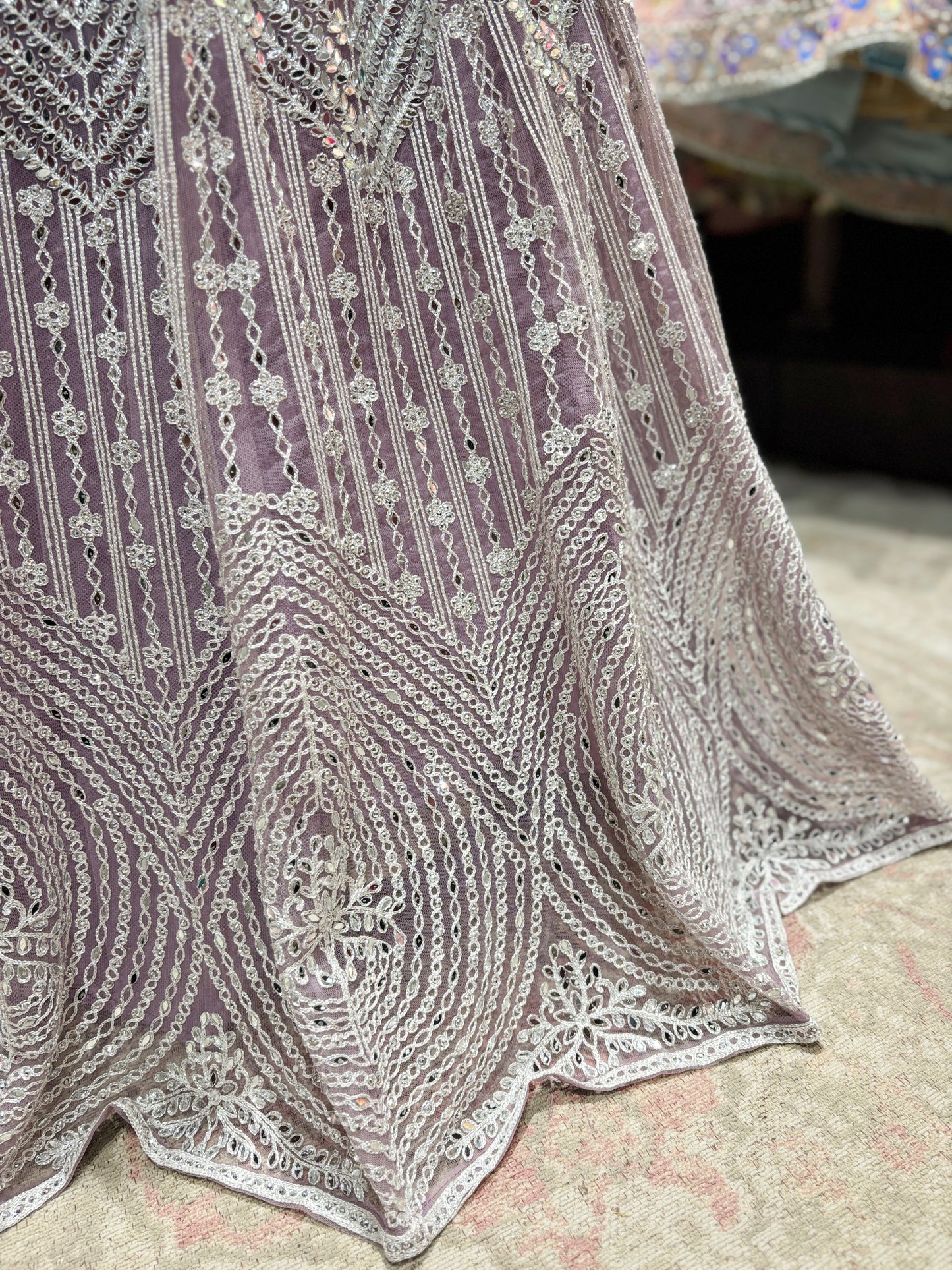 Lavender Silver Embroidered Party Wear Lehenga Choli with Dupatta