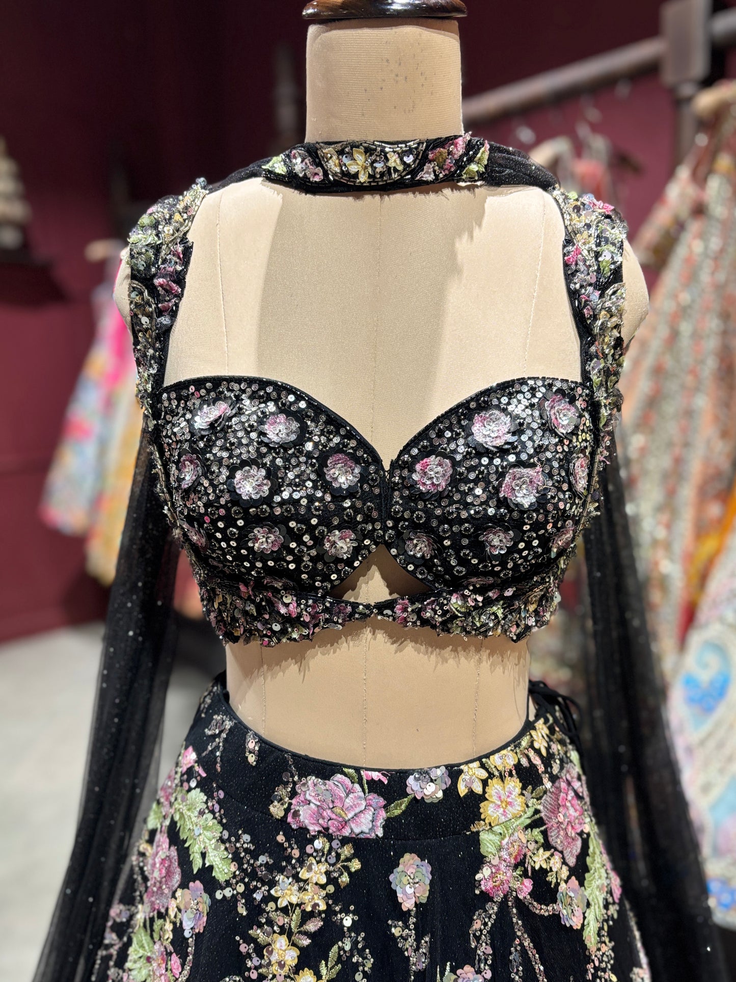 Black Floral Embroidered Designer Lehenga Choli with Dupatta