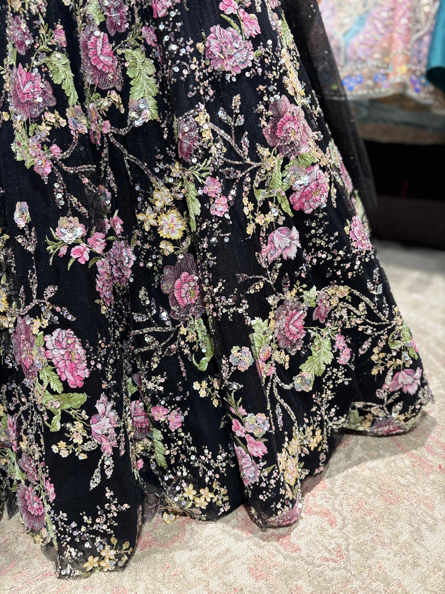 Black Floral Embroidered Designer Lehenga Choli with Dupatta