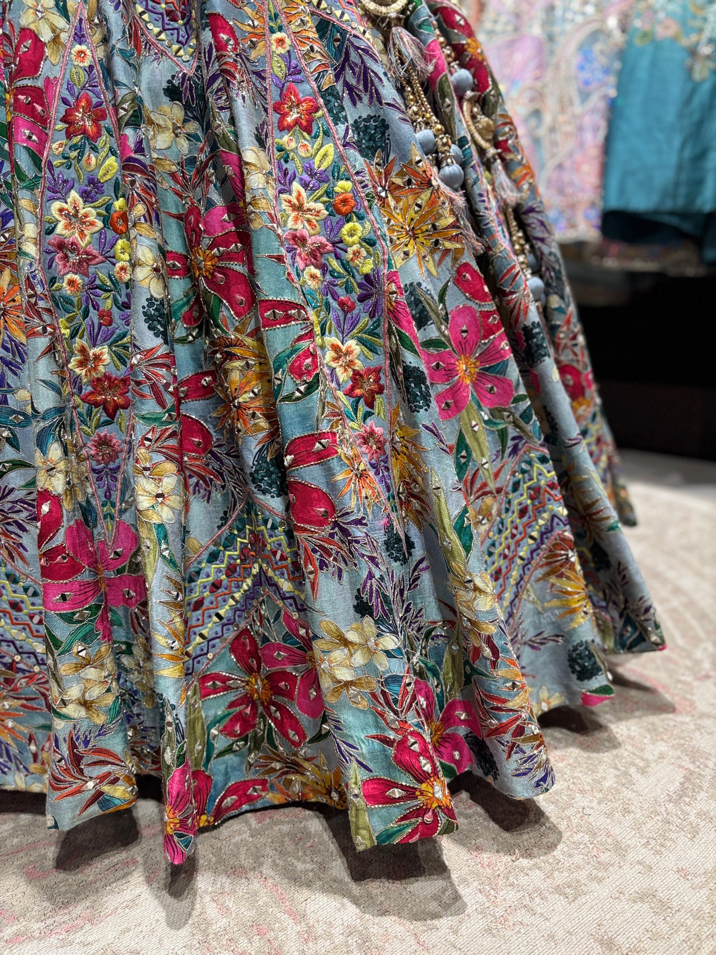 Multi-Color Floral Printed Designer Lehenga Choli with Pink Dupatta